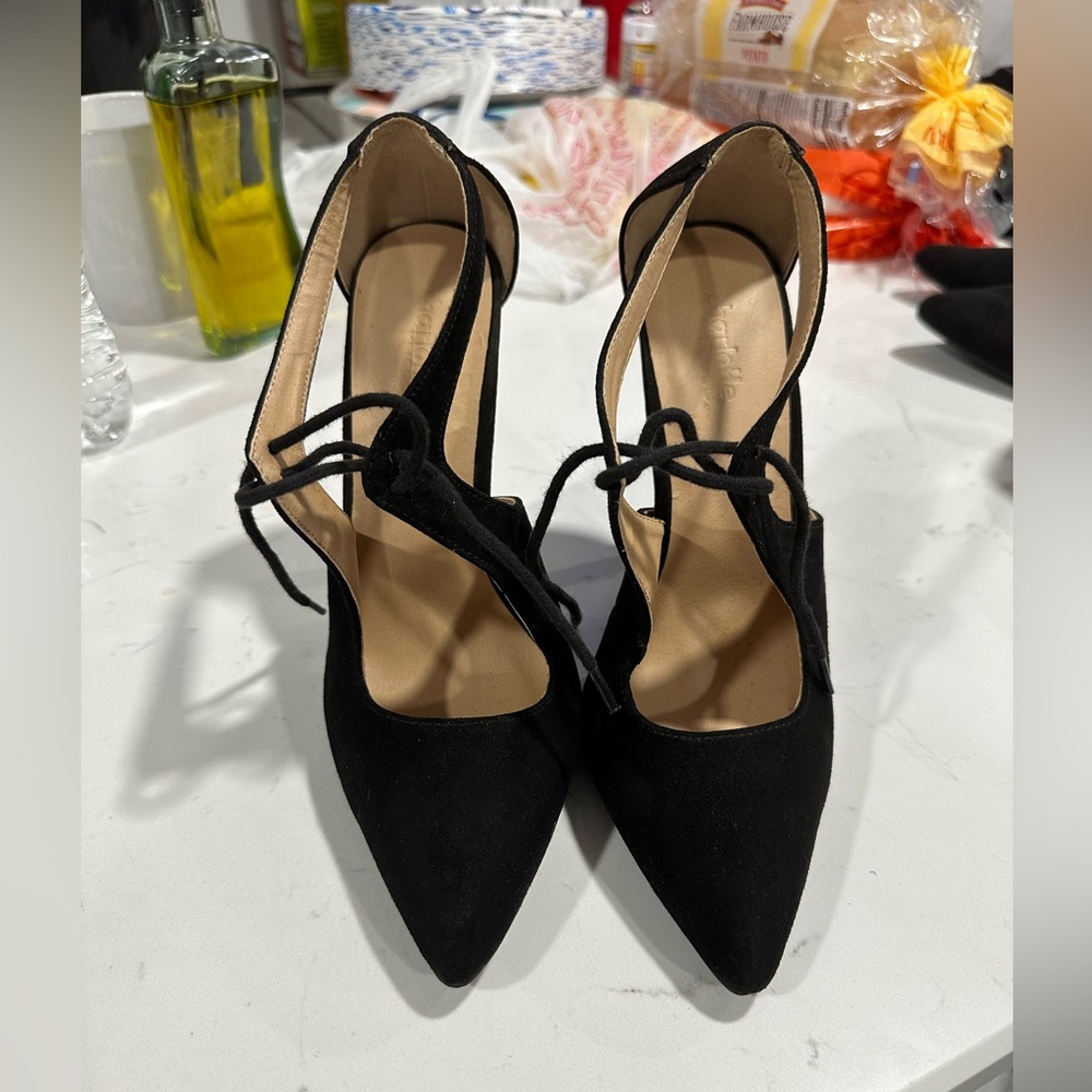Charlotte Russe black Suede Tie heels